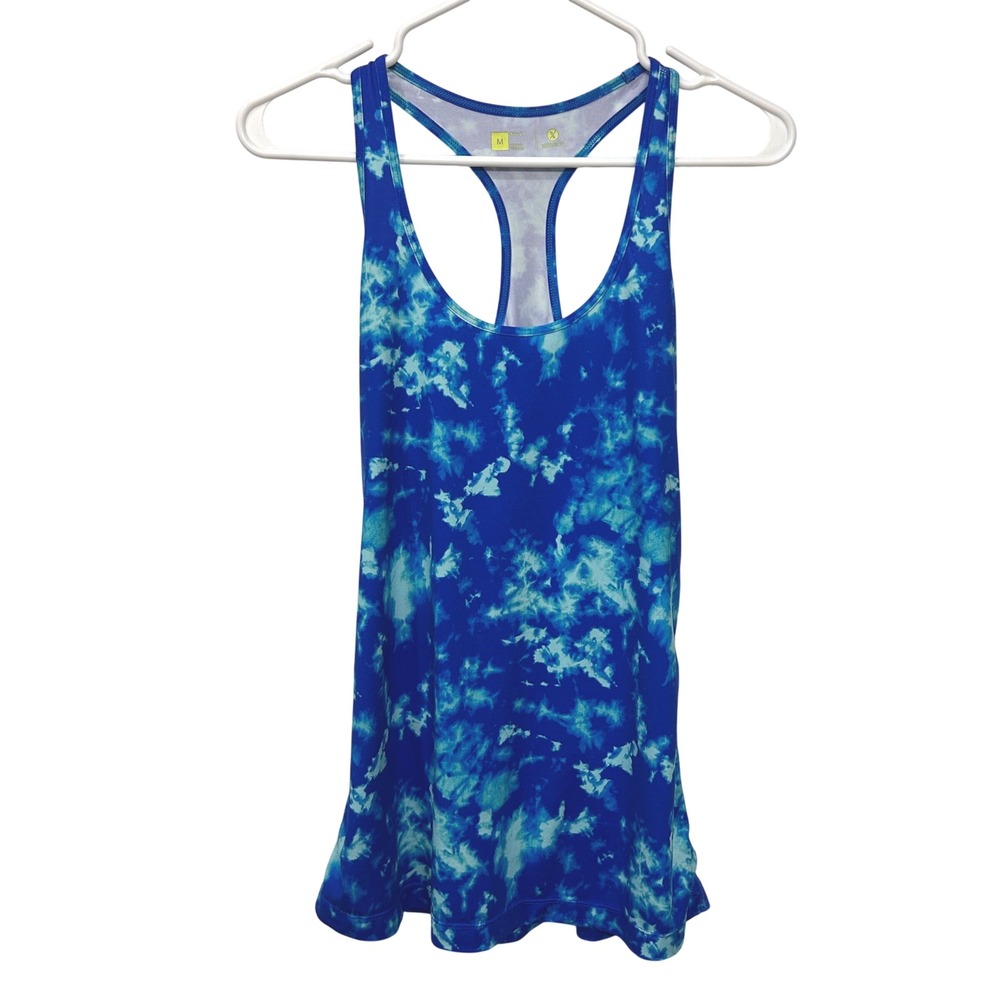Xersion Womens Blue Tie Dye Racerback Activewear Tank Top Gym Workout Medium
